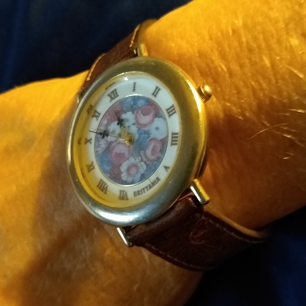 Brittania quartz floral dial watch
